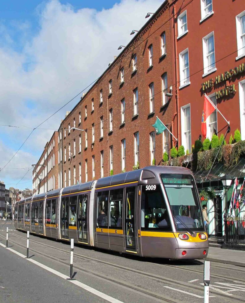 The Luas (Dublin tram) travelling along Harcourt Street in Ireland's capital.