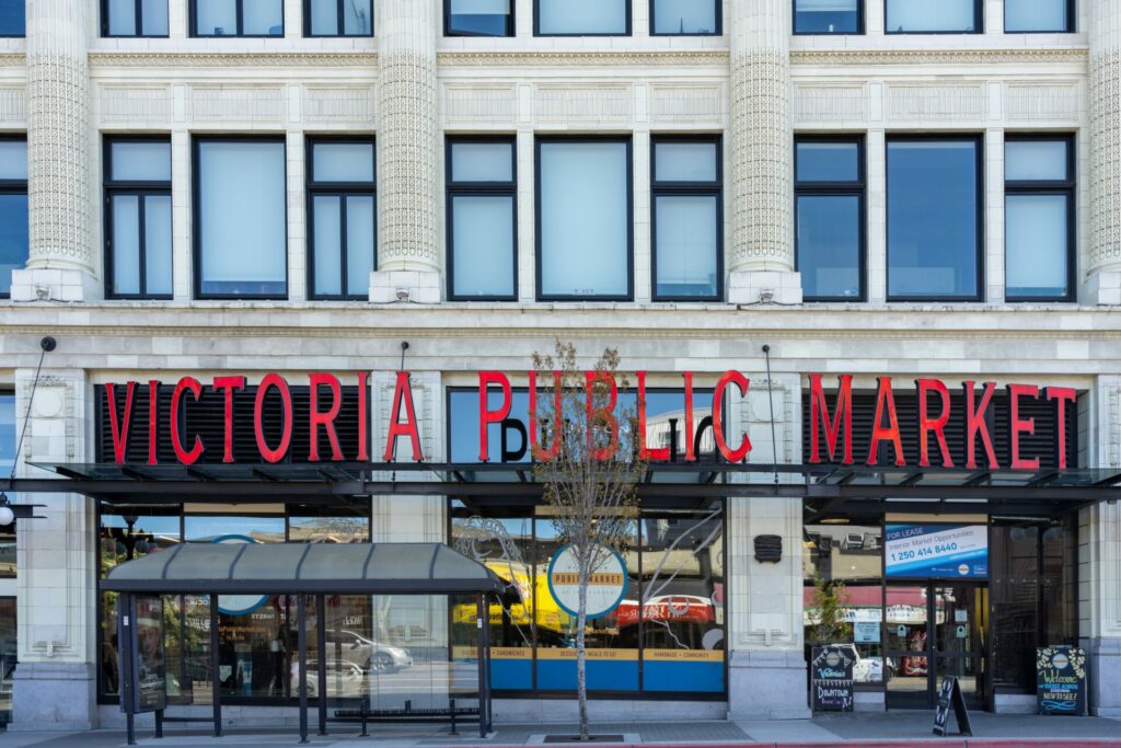 Victoria, BC, Canada - April 14 2021 : Victoria Public Market at the Hudson